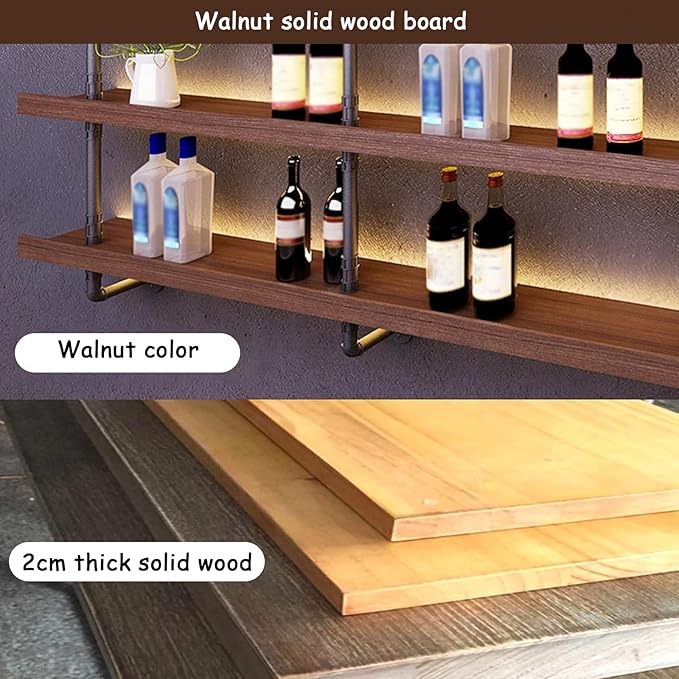 Large Wine Rack with LED Light Solid Wood Wall Mounted Wine Rack, 3-Tiers - Image 4