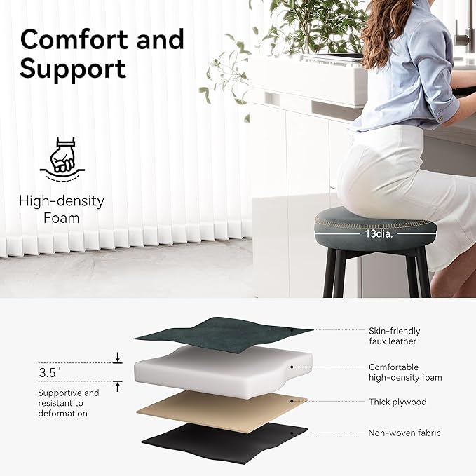 Counter Height Bar Stools, Upholstered Faux Leather Kitchen Counter Stools - Image 4