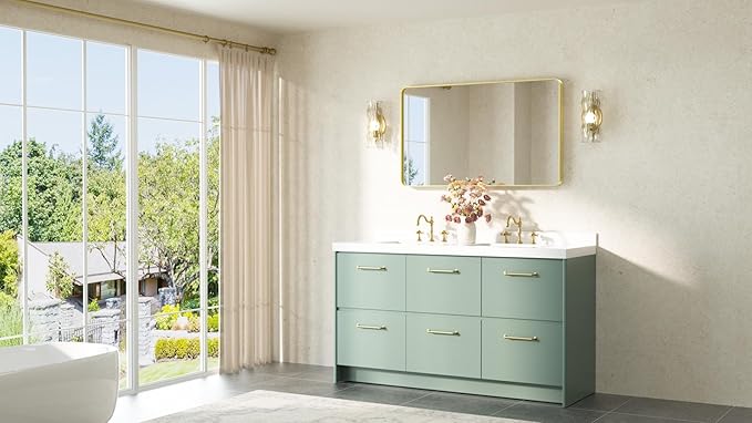 TETOTE Brushed Gold Bathroom Mirror 40 x 24 Gold Metal Framed Bathroom Mirror - Image 8