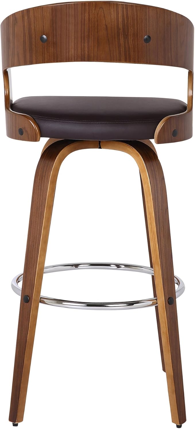 Armen Living Shelly 26" Counter Height Swivel Brown Faux Leather and Walnut - Image 6