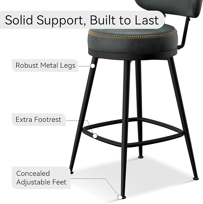 Counter Height Bar Stools, Faux Leather Kitchen Counter Stools - Image 5