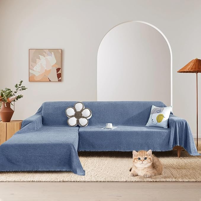 STACYPIK Non Slip Blue Couch Covers Chenille Sofa Cover - Image 9