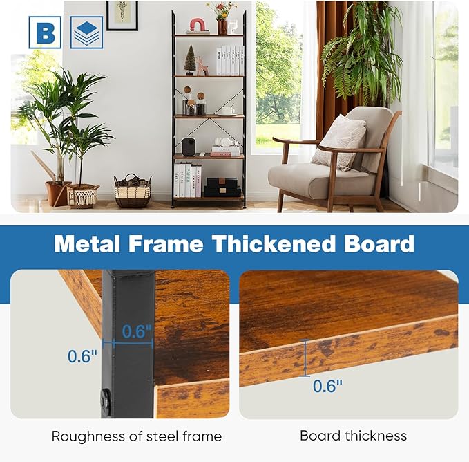 DUMOS 5 Tiers Bookshelf, Classical Modern Book Shelf, Tall Display Shelves in - Image 4