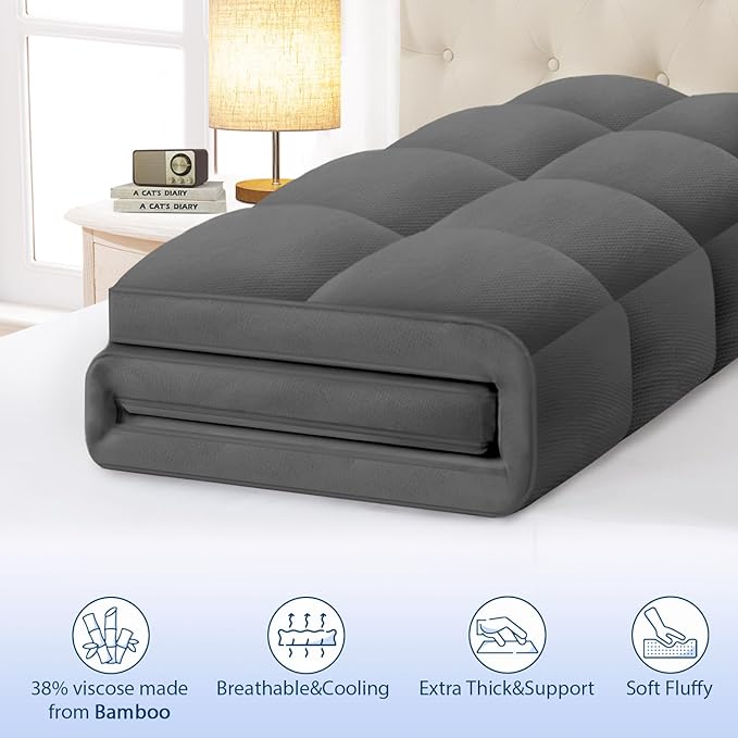 ELEMUSE Full Grey Cooling Bamboo Viscose Mattress Topper - Image 2