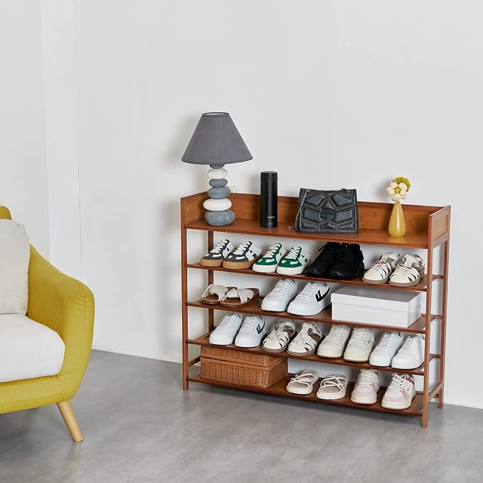 Bamboo Shoe Rack Organizer, 5 Tier Shoe shelf Storage Organizer, - Image 2