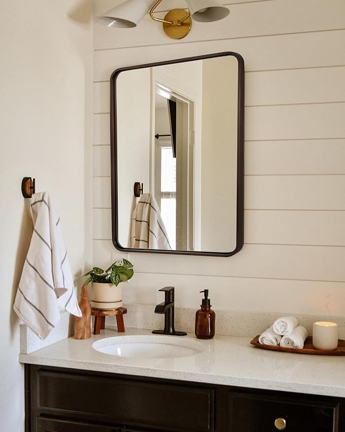 ANDY STAR 24x32 INCH Bronze Bathroom Mirror, Rounded Rectangle Oil Rubbed - Image 9