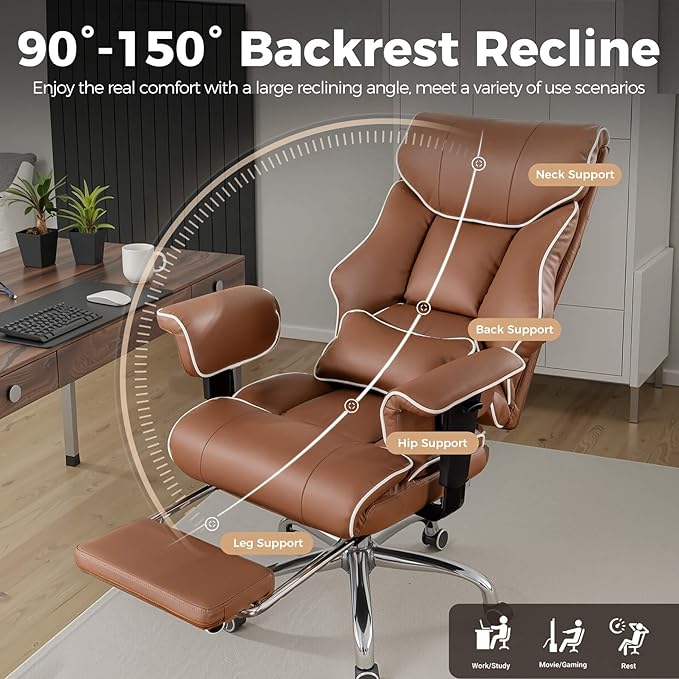COMHOMA Big and Tall Office Chair 400lbs High Back Leather Executive Chair - Image 4