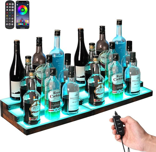 2 Pack 16 Inch LED Lighted Liquor Bottle Display Shelf, 3 Tier LED Bar Shelves by Aisthtea
