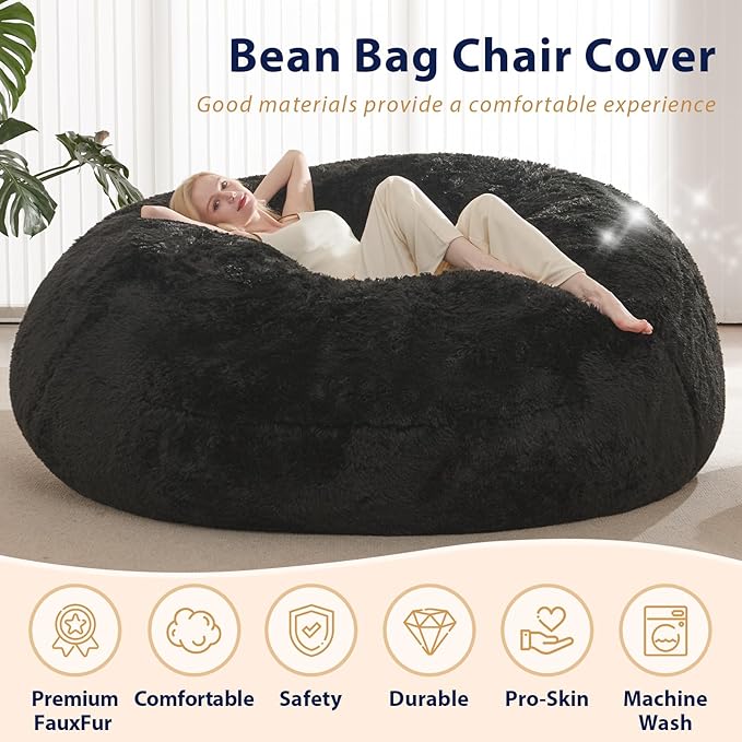 Bean Bag Cover, Fluffy Beanbag Chairs Cover Only, Stuffed Animal Storage Bean - Image 5