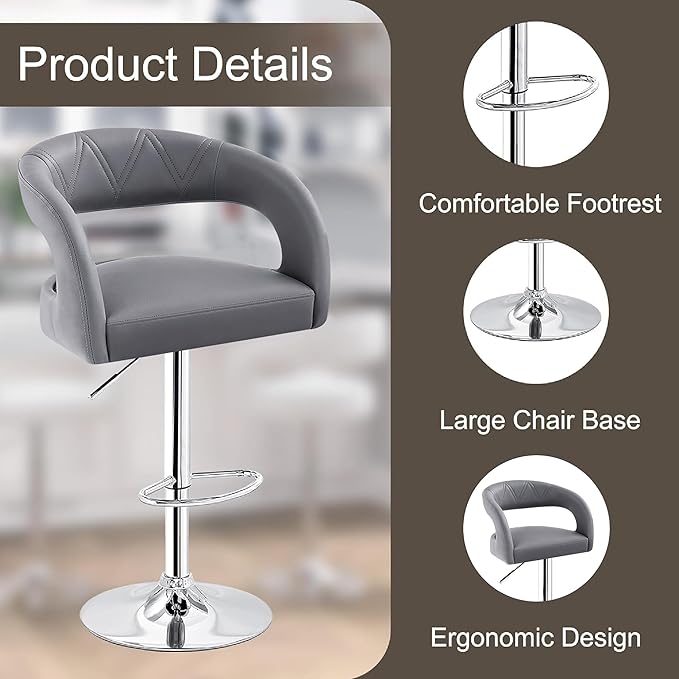VECELO Bar Stools Set of 4 Adjustable Swivel Modern Pu Leather Barstools - Image 6