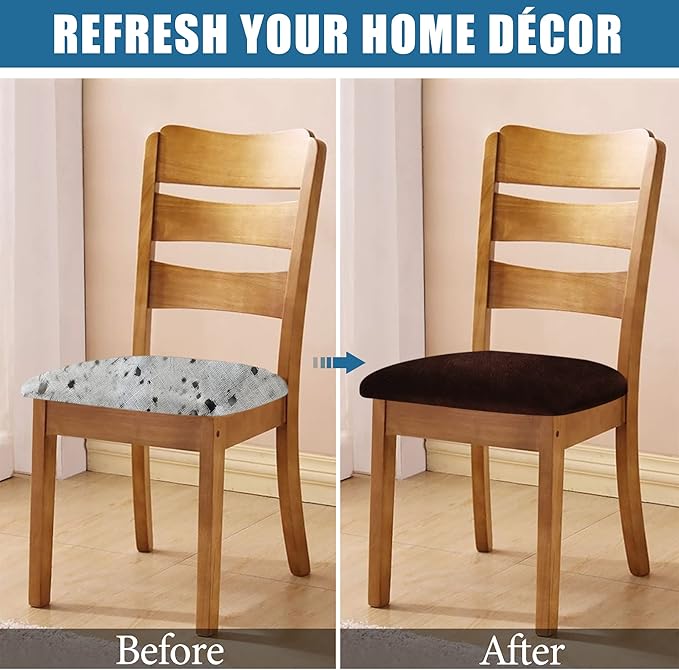Smiry Velvet Seat Covers for Dining Room Chair Set of 4, Stretch Fit Removable - Image 5