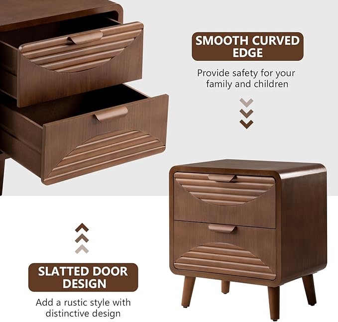 COSIEST Mid-Century Nightstand, Vintage Accent Furniture w 2 Storage Drawers - Image 5