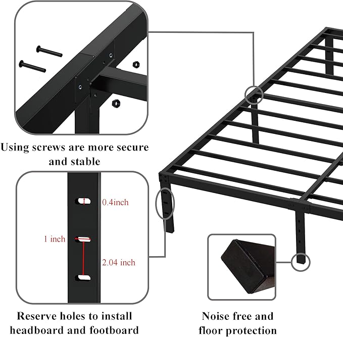 Queen Bed Frame No Box Spring Needed, 14 Inch Heavy Duty Metal Platform Bed - Image 7