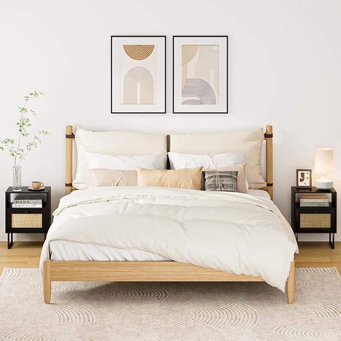 Rattan Nightstand, Mid Century Modern Night Stand, Boho Farmhouse Wood Bedside - Image 7