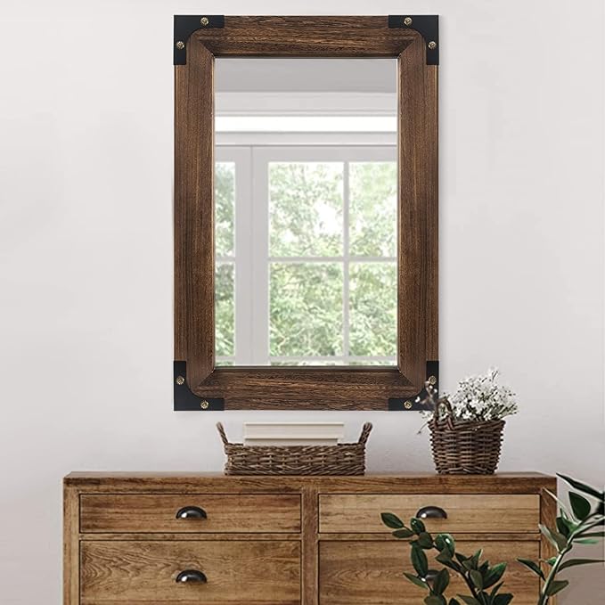 blue page Mirror for Wall, Rustic Wood Mirror by bluepage