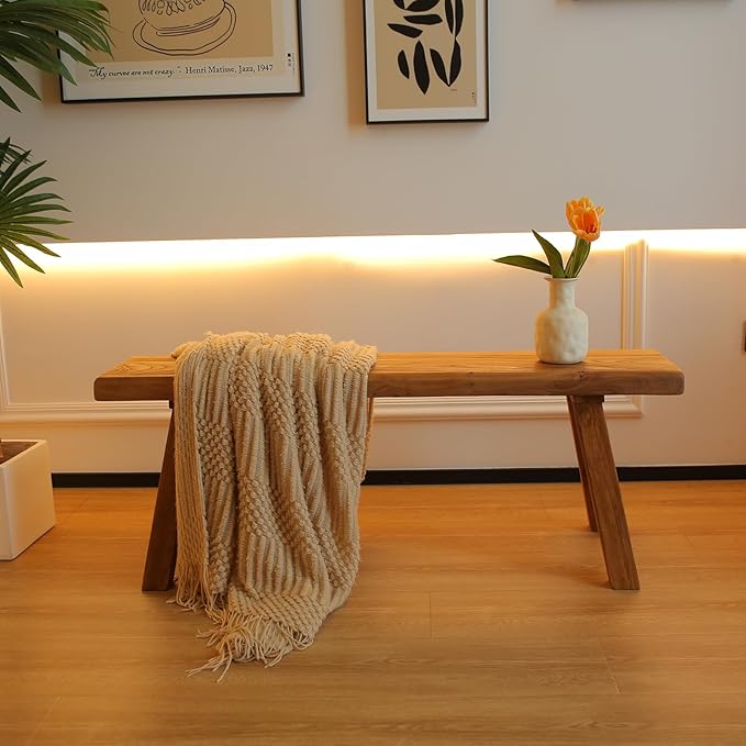 47.2in Wood Bench Indoor – Rustic Farmhouse Entryway Bench, Skinny Bench Design - Image 5
