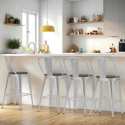 26” Swivel Bar Stools Set of 4, Counter Height Bar Stools Wooden Seat, Metal by Homvinax