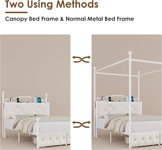 Queen Upholstered Canopy Bed Frame - Image 5