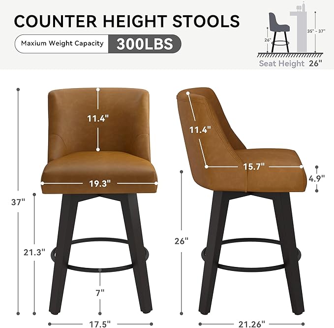 Counter Height Swivel Bar Stools Set of 6, 26 Inch Bar Stools - Image 2