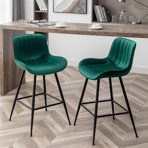 24 Inches Velvet Upholstered Island Stools, Bartools Set of 2, Fabric Counter by Whiterye