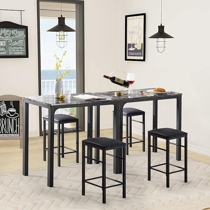 VECELO Dining Table Set with 2 Stools, 3 Piece Counter Height - Image 3