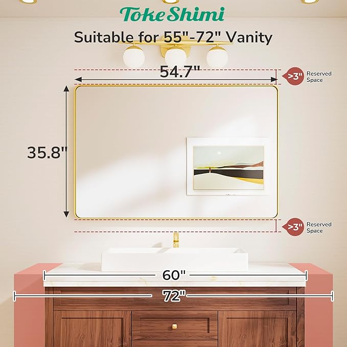 TokeShimi 55x36 Bathroom Mirror Black, Aluminum Framed Bathroom Mirror - Image 2