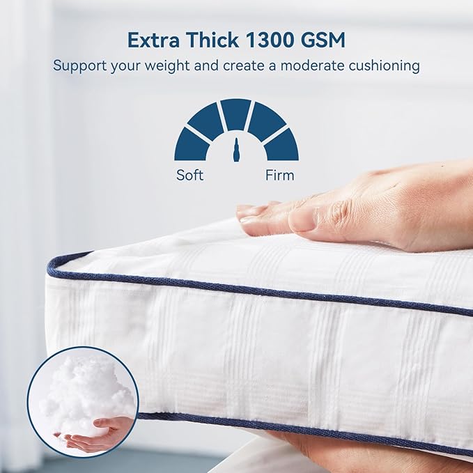 ELEMUSE Full Cooling Mattress Topper, Extra Thick 1300gsm Mattress Pad - Image 3