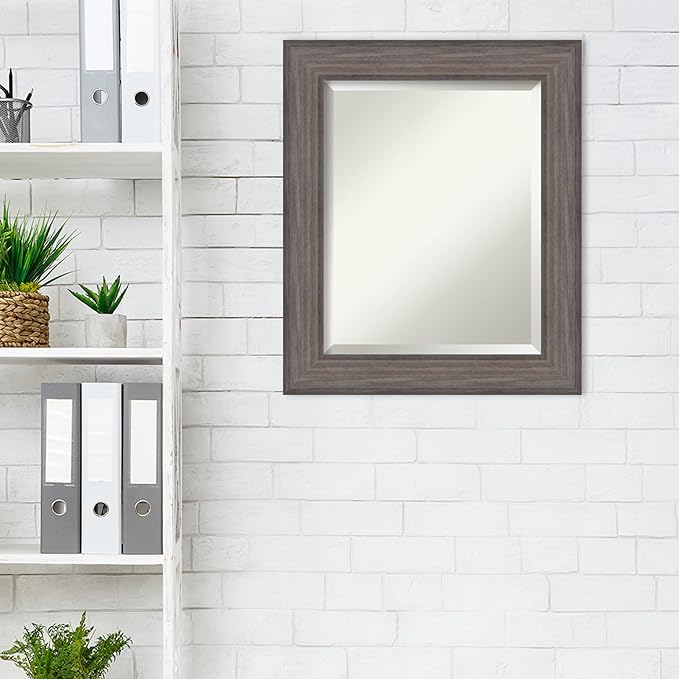 Amanti Art Grey Wall Mirror 25x21 Country Barnwood Rectangle Bathroom Mirror - Image 5