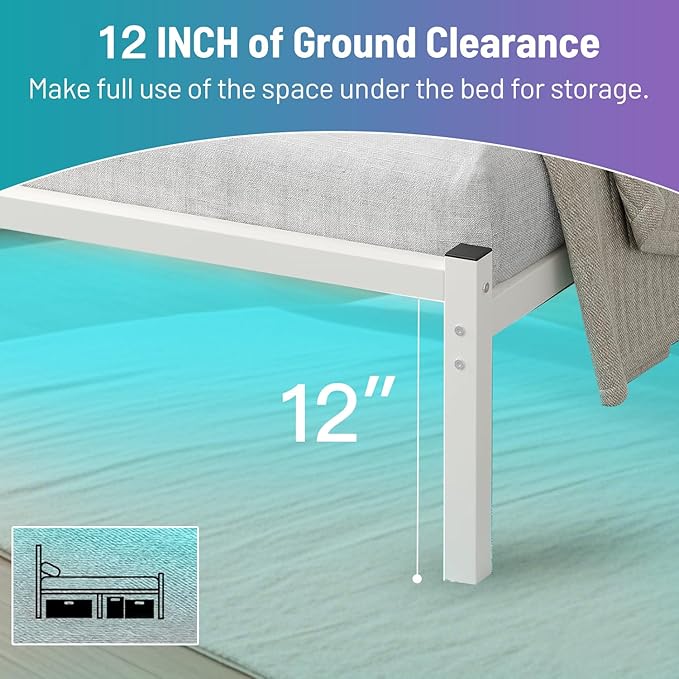 Twin Bed Frame with Headboard, Heavy Duty Steel Slats Support-LED Bed Frame - Image 5