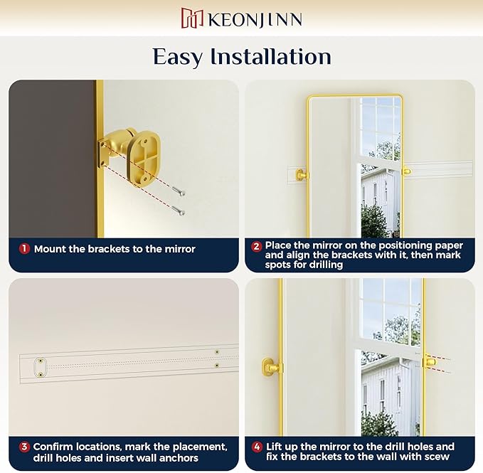 Keonjinn Pivot Mirror Bathroom, 24x30 Inch Gold Tilt Mirror Bathroom - Image 7