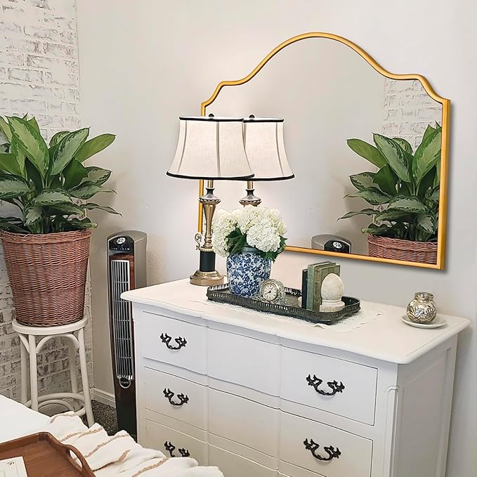 Chende Gold Arched Mirror, Large Wall Mirror - Image 4