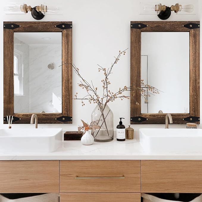 Rustic Wooden Framed Wall Mirror - Image 3