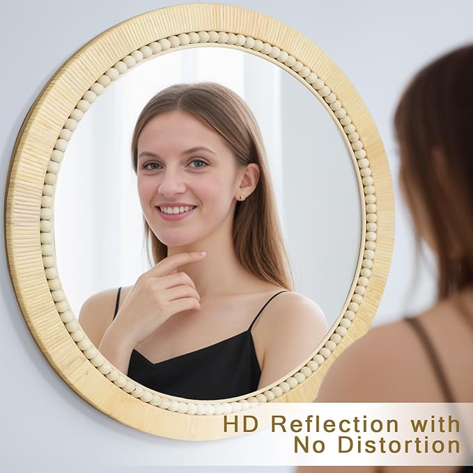 ULIKE Round Rattan Mirror, Bathroom 24 Inch Rustic Farmhouse Wall Decor - Image 2
