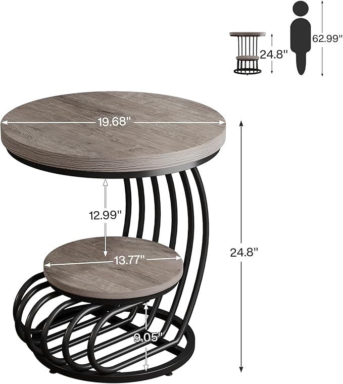 Tribesigns Round End Table: 2 Tiers Wood Side Table - Image 2
