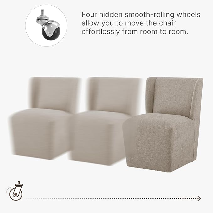 Upholstered Dining Chair with Casters Wingback Modern Side Armless Deskchair - Image 4