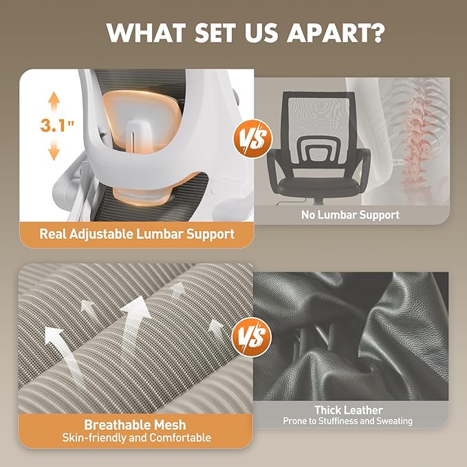 High Back Office Chair with Adjustable Lumbar Support & Headrest, Ergonomic - Image 9