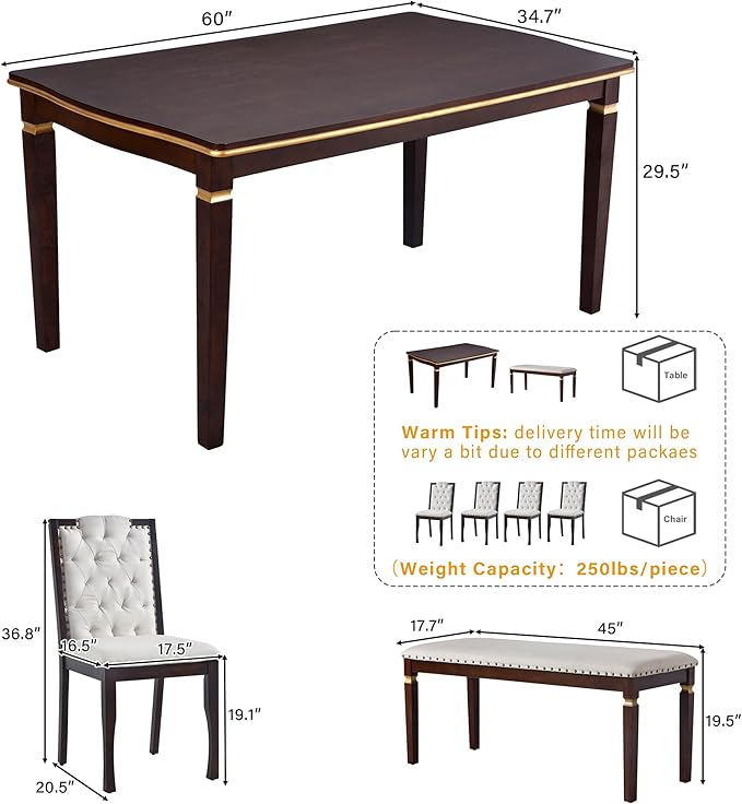 Merax 6-Piece Kitchen Dining Table Set, 62.7" Rectangular - Image 2