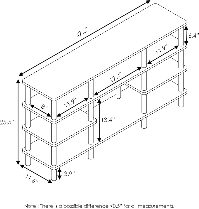 Furinno Turn-N-Tube 4-Tier Multipurpose Wide Shelf TV Stand, Espresso/Black - Image 3