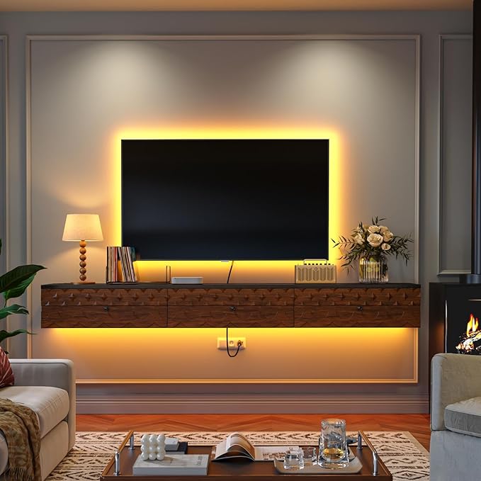 Fully-Assembled Floating TV Stand, Vintage Carved Floating Entertainment Center - Image 8
