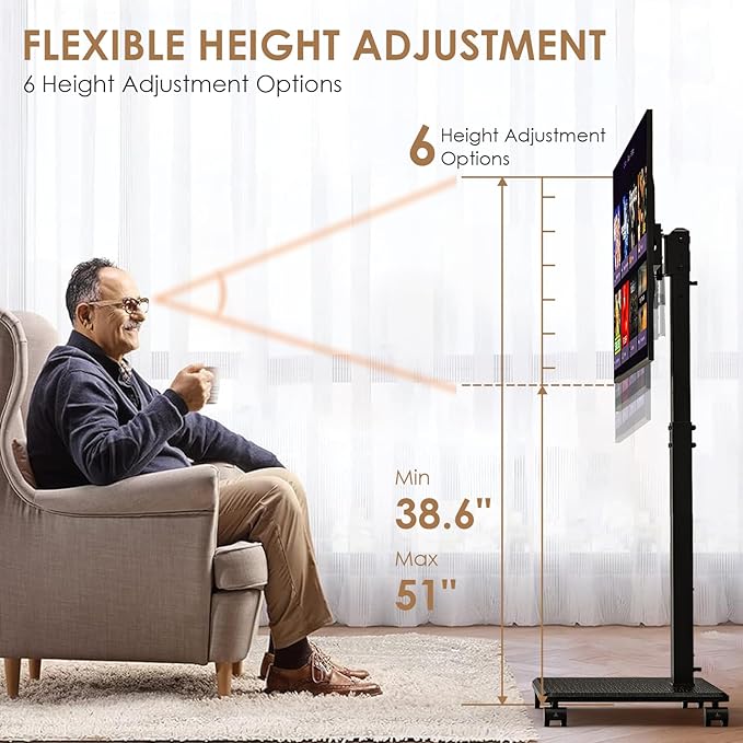 Rolling TV Stand Portrait for 65 70 75 Inch TVs, Tilt and Swivel Mobile TV Cart - Image 5