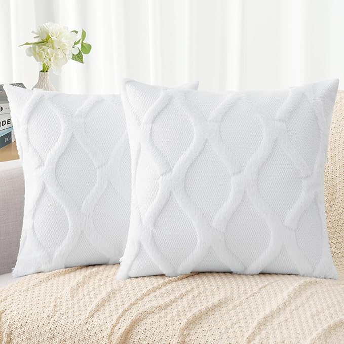 decorUhome Throw Pillow Covers 22x22 Inch Set of 2, Soft Plush Faux Fur Wool by decorUhome