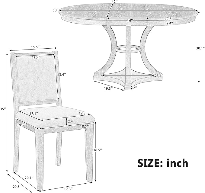 Merax 5-Piece Extendable Round Dining Table Set 42"-58" Retro Functional Table - Image 5