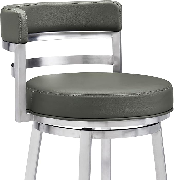 Armen Living Titana 30" Bar Height Swivel Grey Faux Leather and Brushed - Image 6