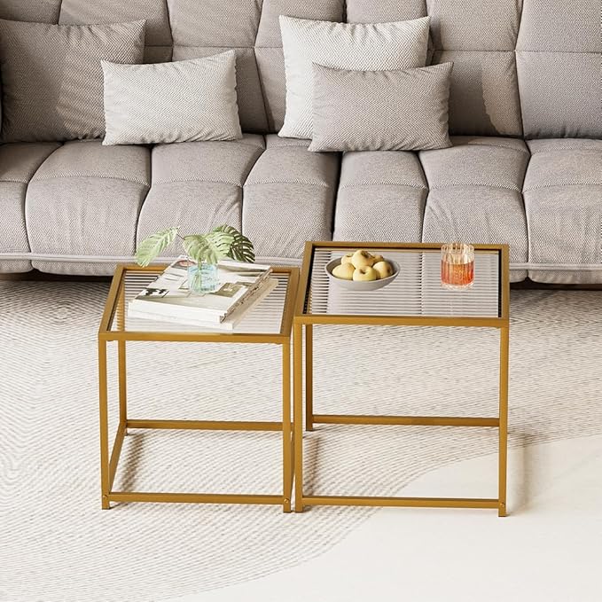 Garden 4 you Coffee Table Set of 2, Modern Patterned Glass Nesting Table - Image 7