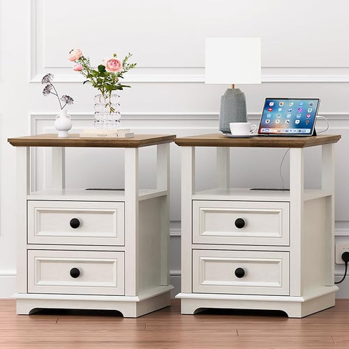 18" Wide End Table with Fast Charging Station Set of 2, 18” Wide Sofa End Table by Alwaysreadyforyou