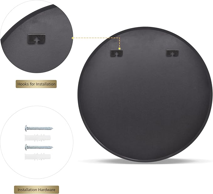 Round Mirror 15.7" Black Wall Mounted Circle Mirrors Vanity Mirror - Image 7