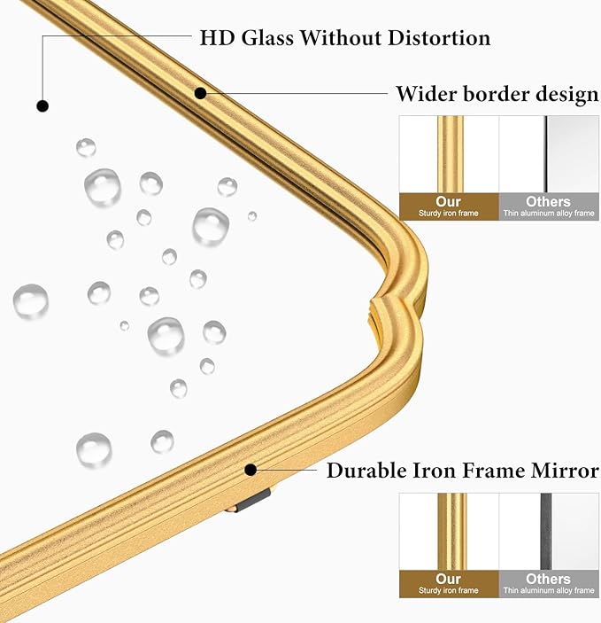 24X36 Inch Gold Mirror for Bathroom, Modern Rounded Corner Rectangle Mirror - Image 6