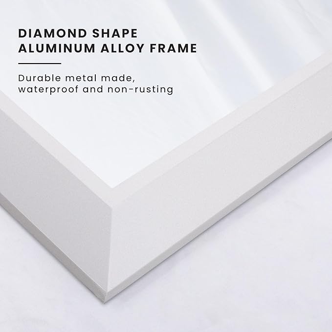 Amorho Bathroom Mirror, 60X36 Inch White Thick Metal Framed Wall Mirrors - Image 2