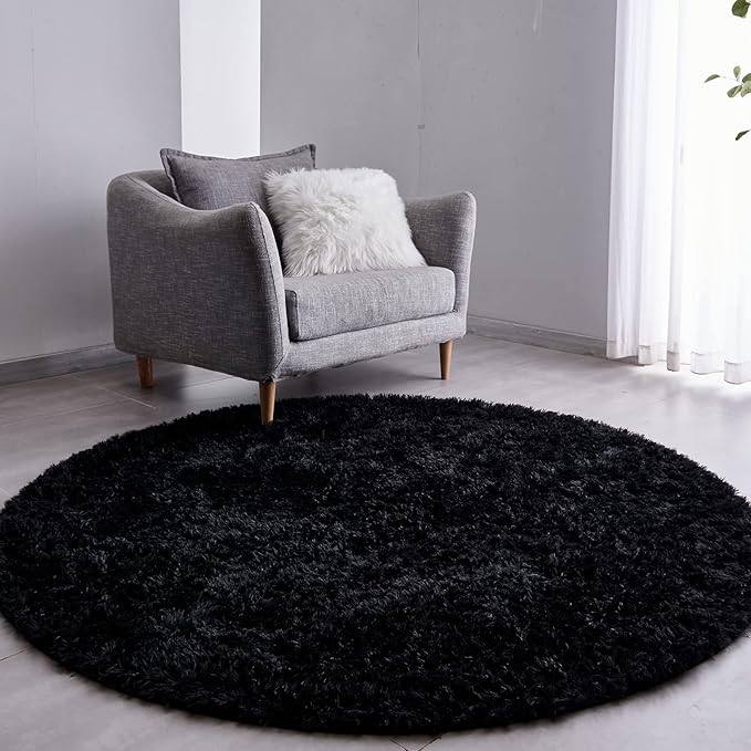FJZFING Black Round Rug Ultra-Soft Plush Modern 4x4 Circle Area Rug by FJZFING