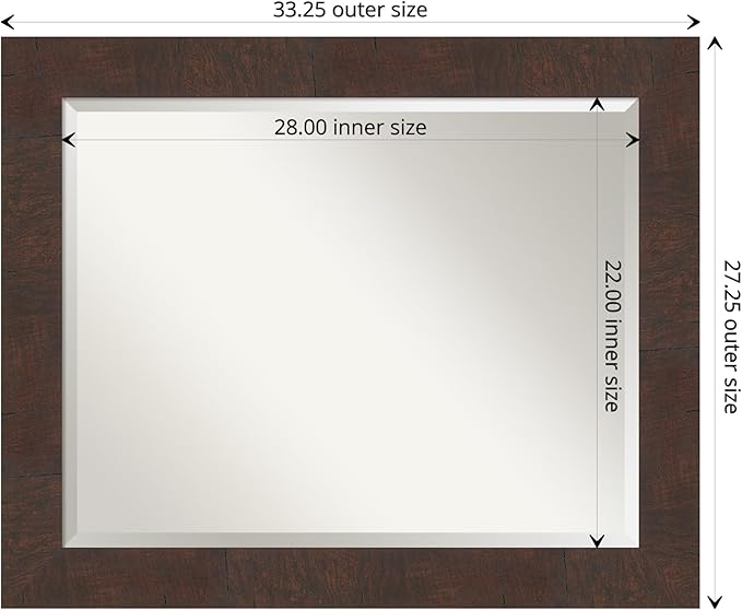 Amanti Art Brown Wall Mirror 27x33 Wildwood Brown Rectangle Bathroom Mirror - Image 4